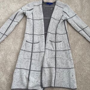Gray Plaid Open Front Cardigan